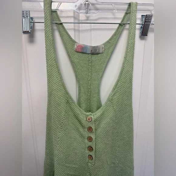 Free People Beach Sage Green Oversized Henley Tank Romper XS Summer Boho Casual - Picture 2 of 5